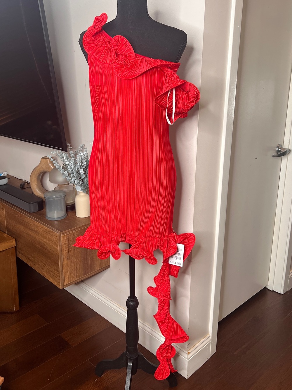ASOS One Shoulder Red Ruffle Dress